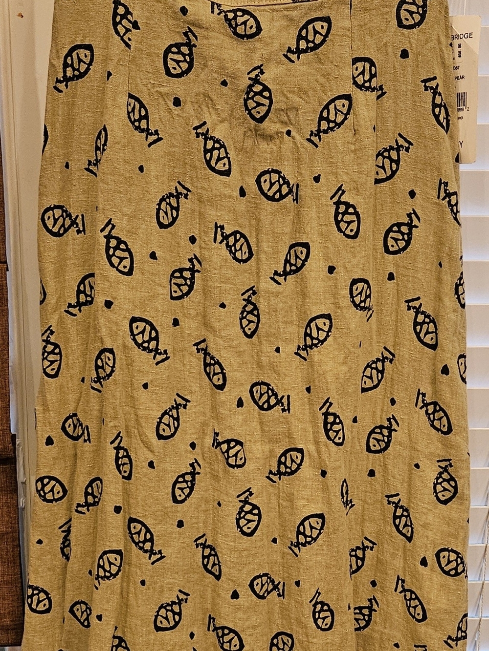Women’s Tan Printed A-Line Skirt - Black Fish Motif